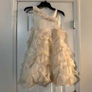 Girls Cream Asymmetrical Strap Dress Size 6
